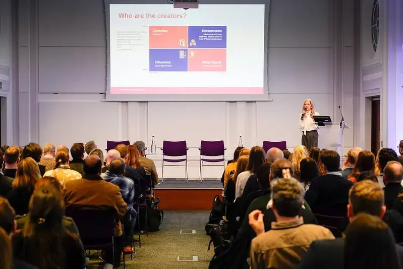 Lucy Kueng with her keynote speech "The creator-AI revolution: strategic leadership for media's new era"