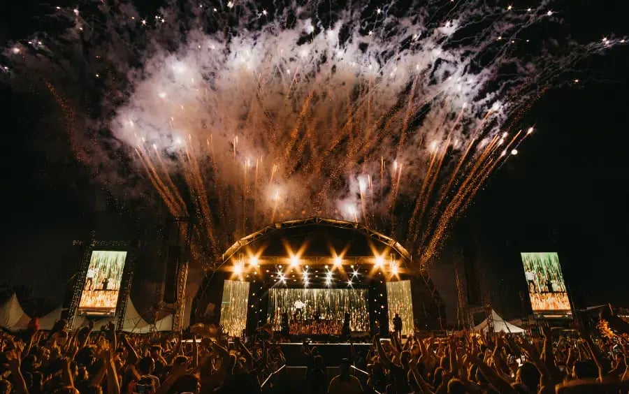 A vibrant music concert capturing the audience’s excitement and engagement.