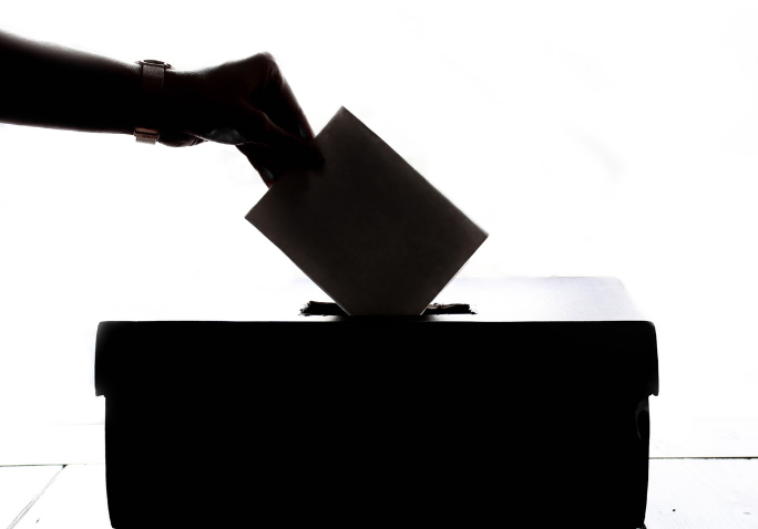 Person casting their vote in a black box